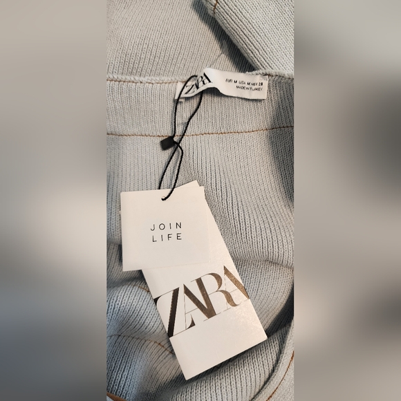 NWT Zara Open Back Knit Sweater Overall Dress Baby Blue Medium - Picture 5 of 6